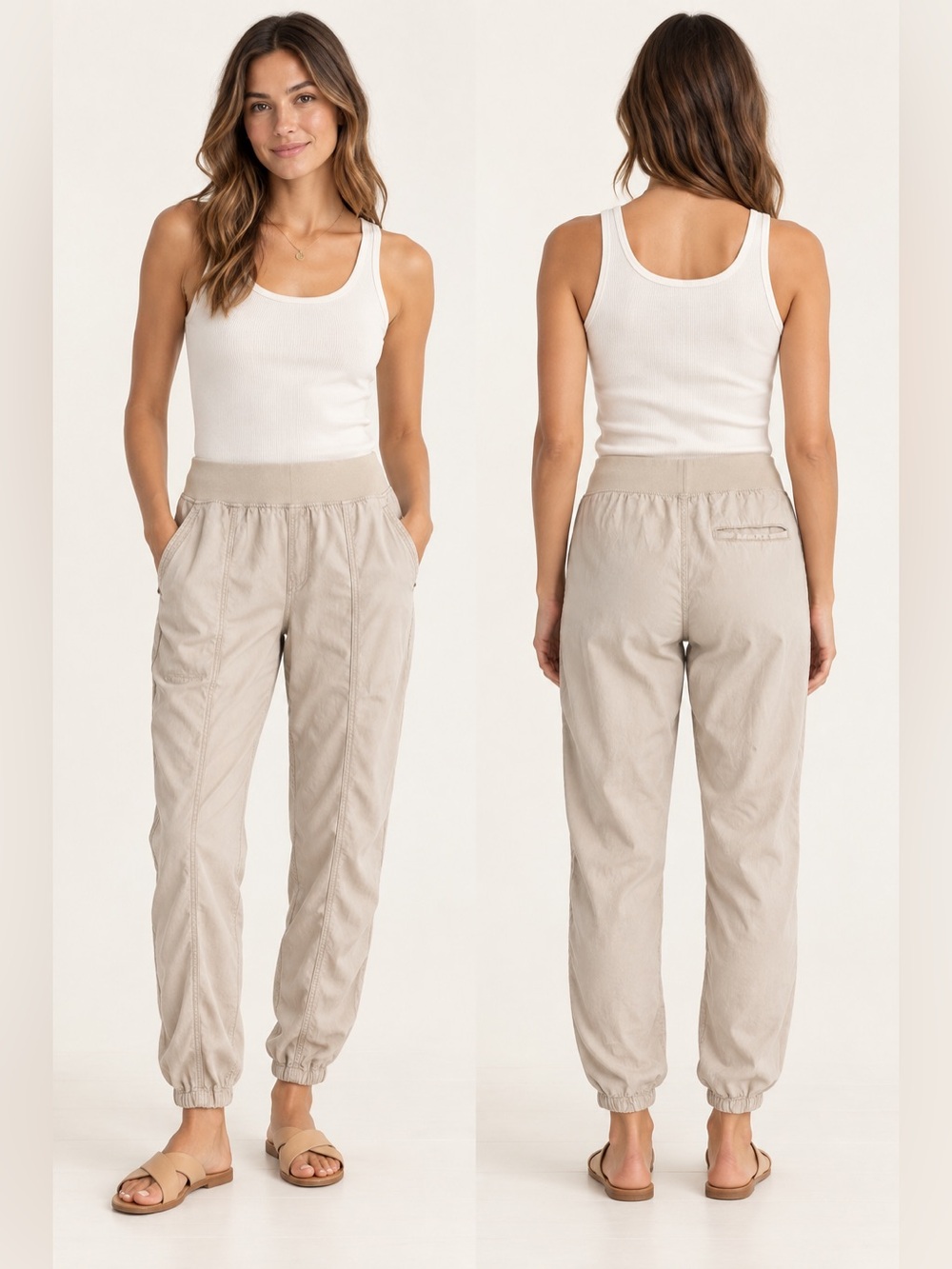 Faherty Beige Tencel Linen Blend Pull-On Jogger Pants Women’s Size M